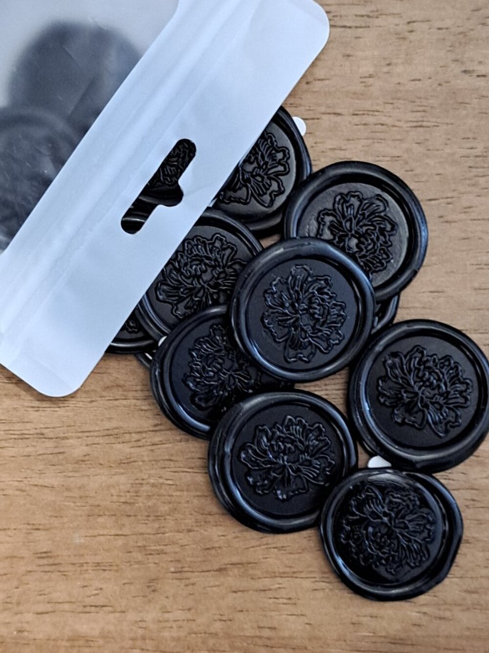 15 Handmade Black Peony Adhesive Wax Seal Stickers